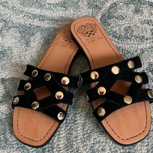 Vince Camuto Black and Gold Studded Sandals